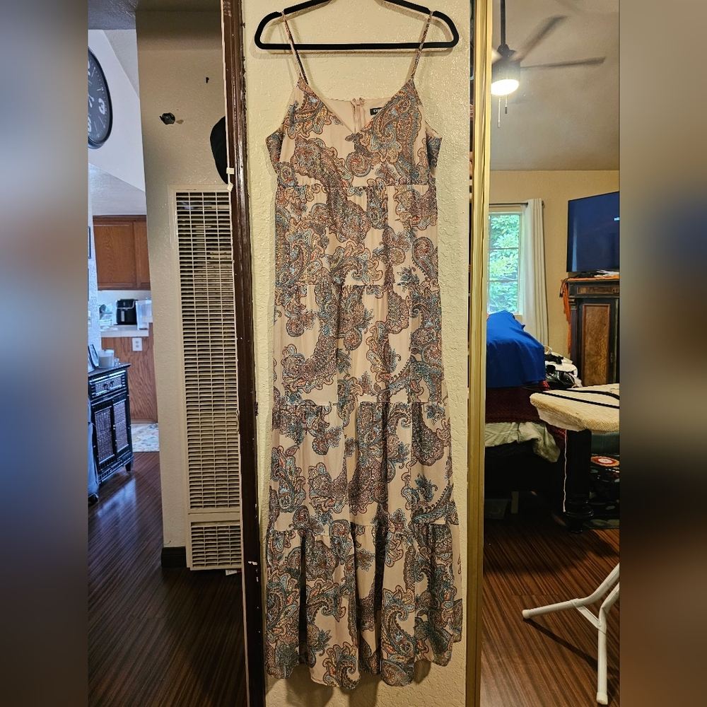 Express Paisley Print Dress with Blue and Brown Accents Size L
